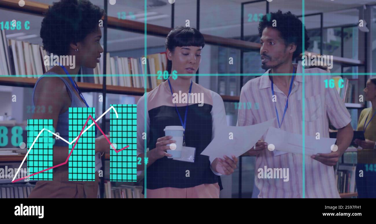 Image of digital data processing over diverse business people in office ...