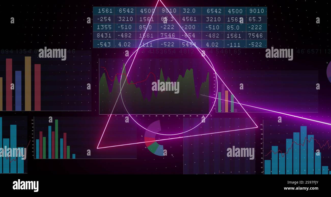 Financial data charts and graphs with glowing circle image Stock Photo ...