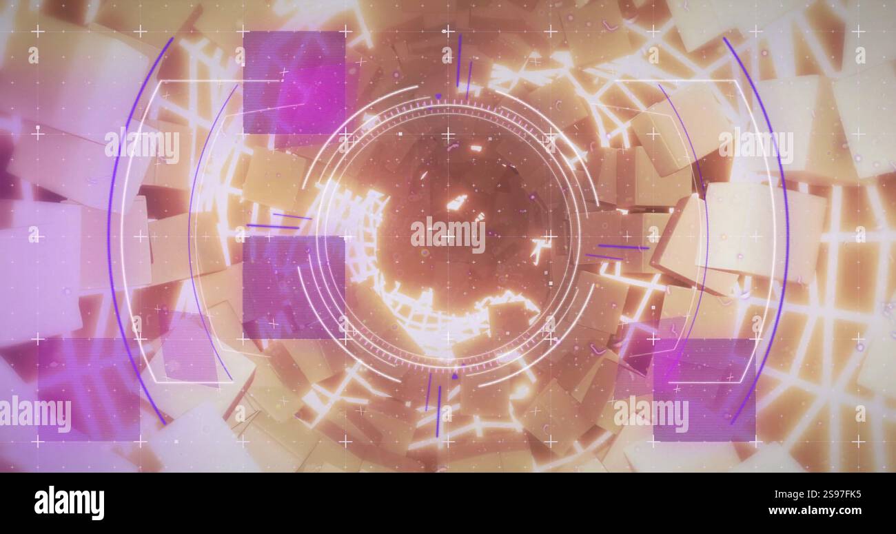Futuristic circular interface with glowing elements and geometric shapes image Stock Photo