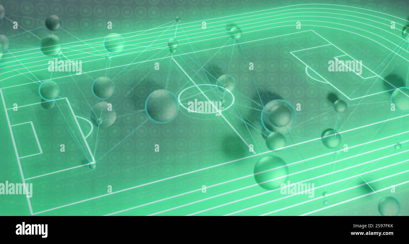 Image of network of connections over neon sports stadium. Sport ...