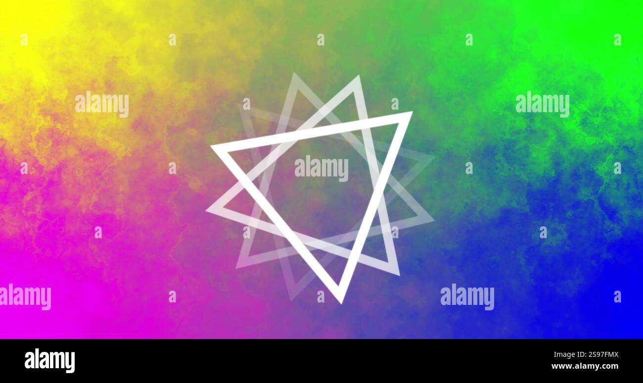 White triangle image over vibrant multicolored gradient background Stock Photo