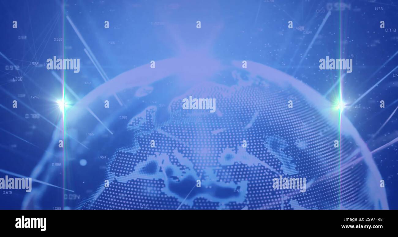 Digital globe with data points and light beams, global network image ...