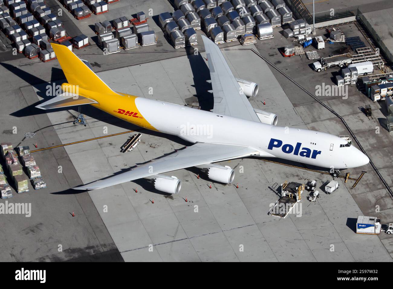 A Polar Air Cargo Boeing 747-800 freighter ready to be loaded at