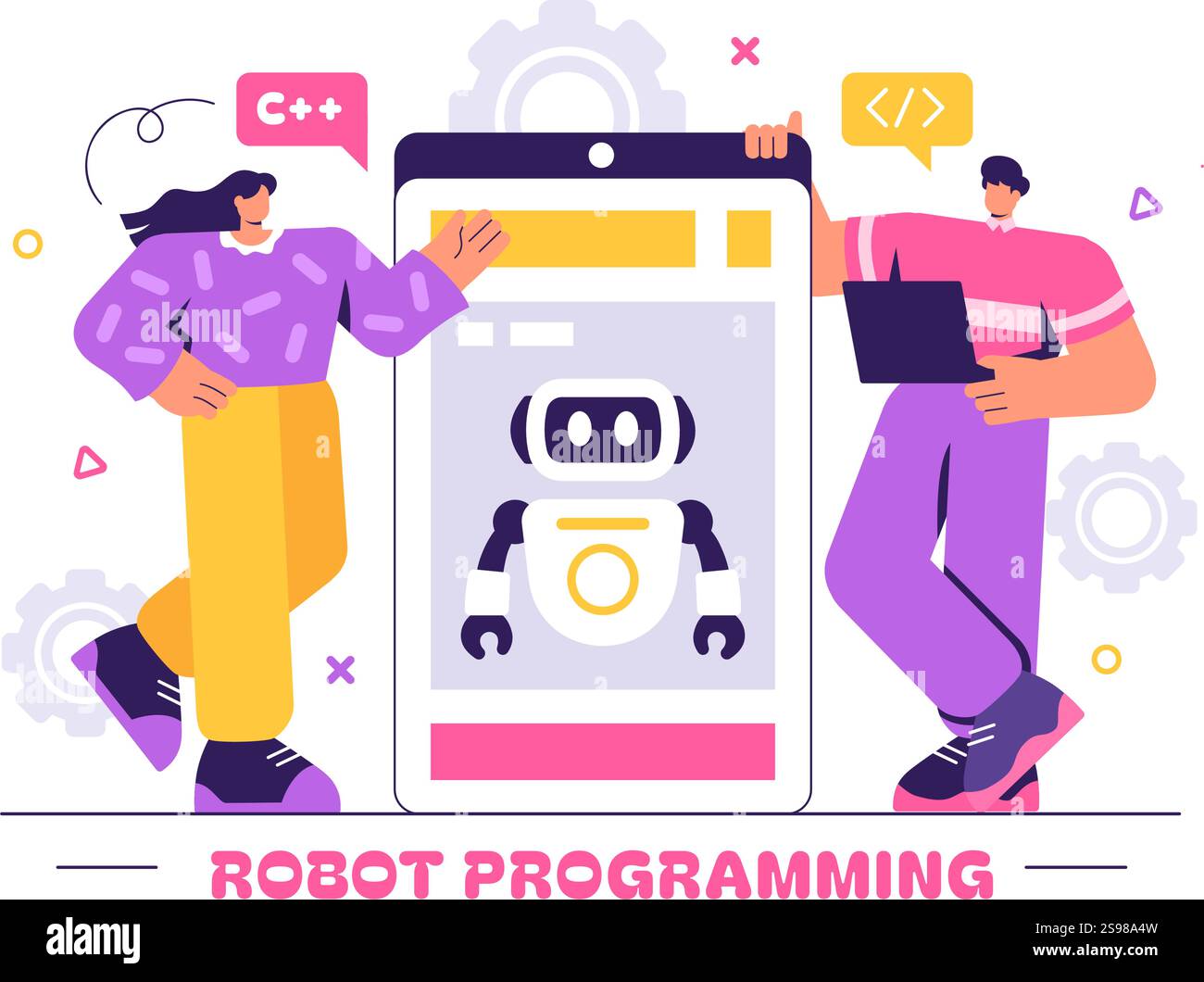 Robot Programming Vector Illustration Featuring an Artificial ...