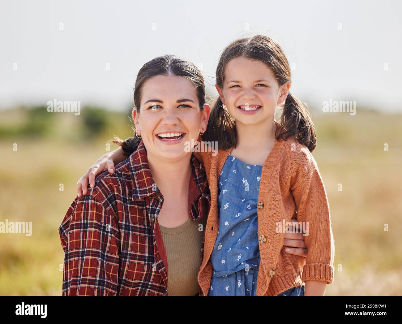 Happy, nature and portrait of mother with child for teaching of ...