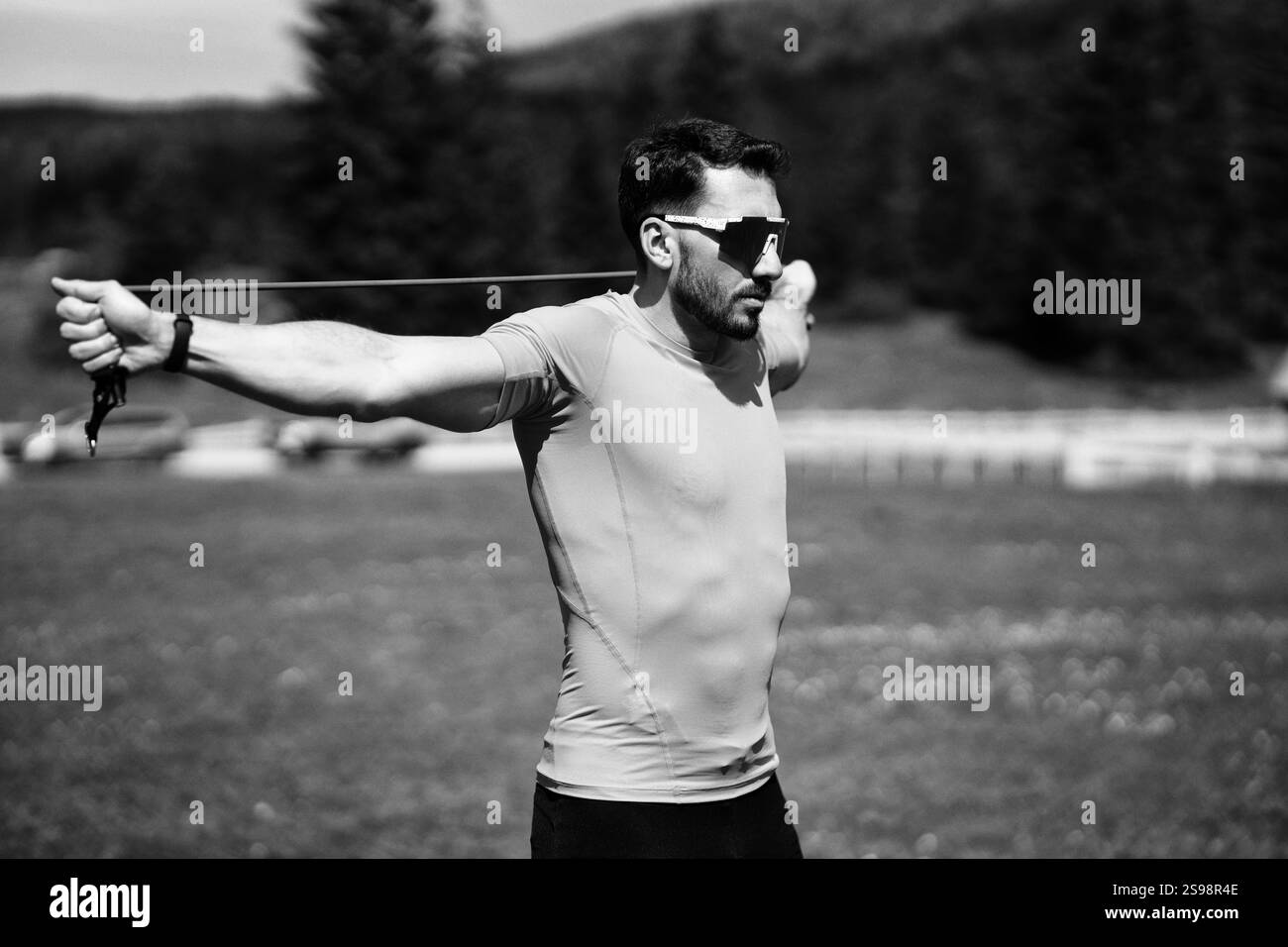 Reaching Rope Stretch Rope Training And Stretching Routine On Grass In A Natural Environment ...
