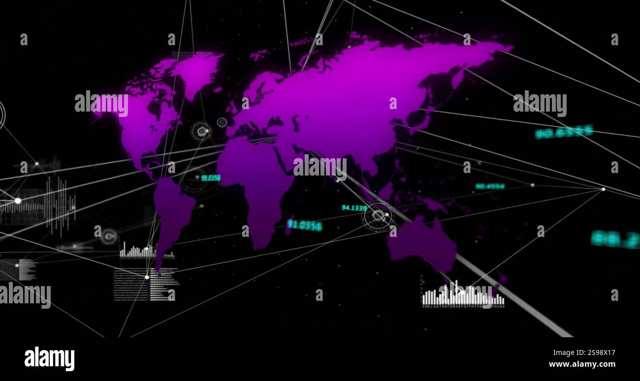 Global network connections and data points image over world map Stock Photo