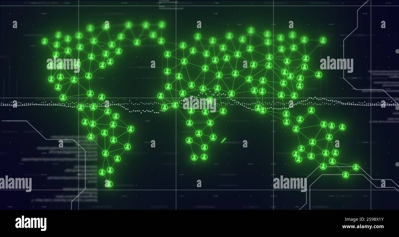 Global network connections and data processing image over world map ...
