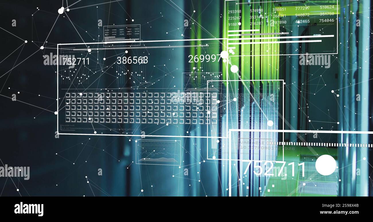 Image of data processing and shapes over server room Stock Photo - Alamy