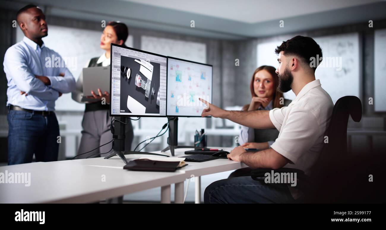 Group Of People Using 3D Design Software On Computer Screen Stock Photo ...