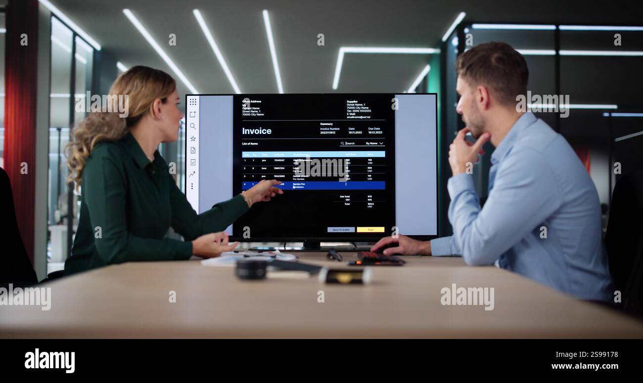 Accountant Checking Invoice For Online Payment On Computer Stock Photo
