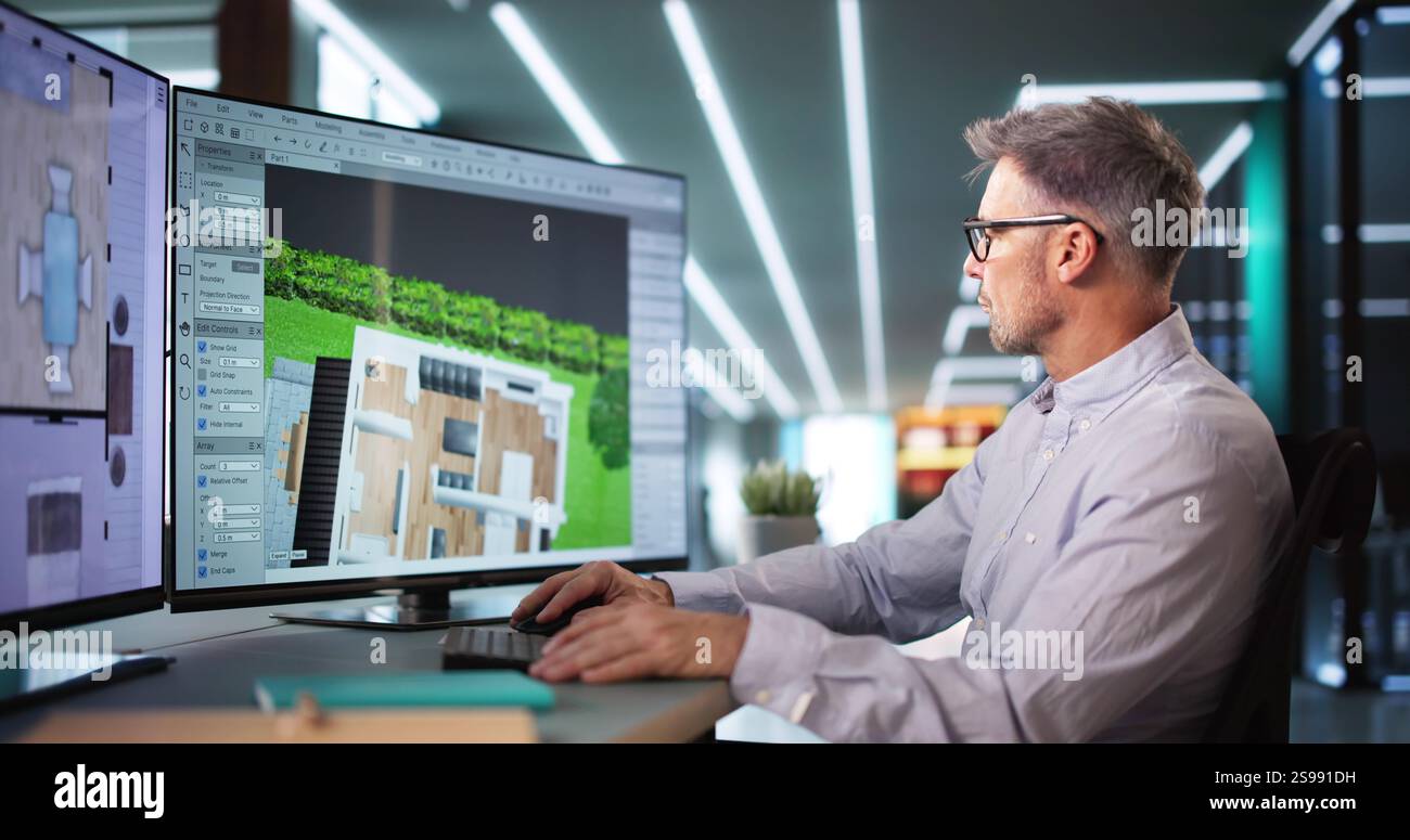 Analyzing House Floor Plan: Architect Renovating Property Stock Photo