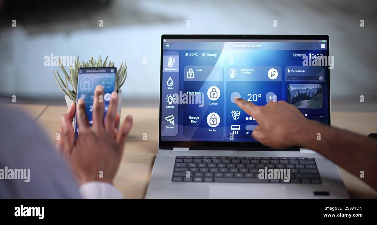 Smart Security System And CCTV Camera On Phone Stock Photo