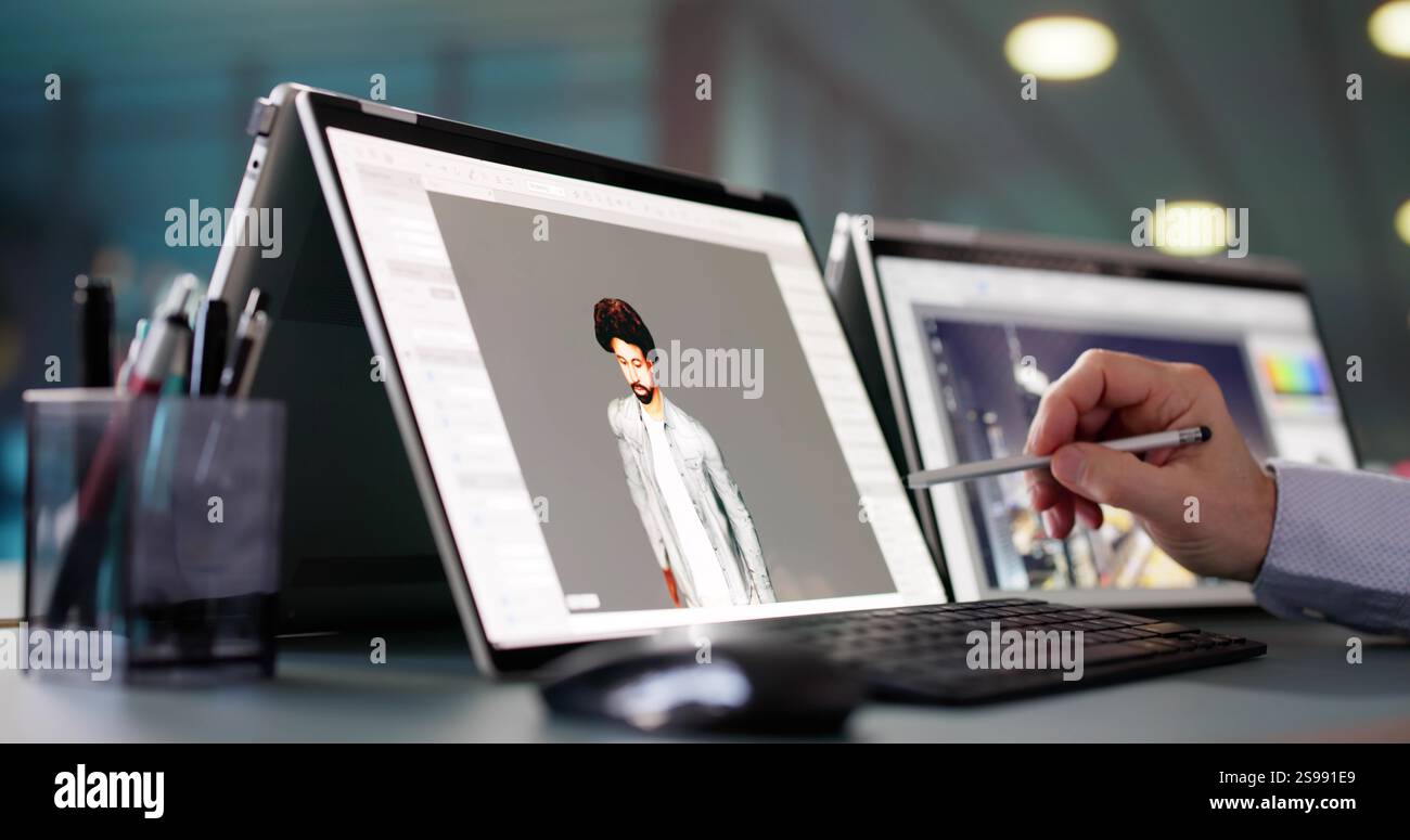 Character Software Design On Computer. 3d model Graphic Modeling And ...
