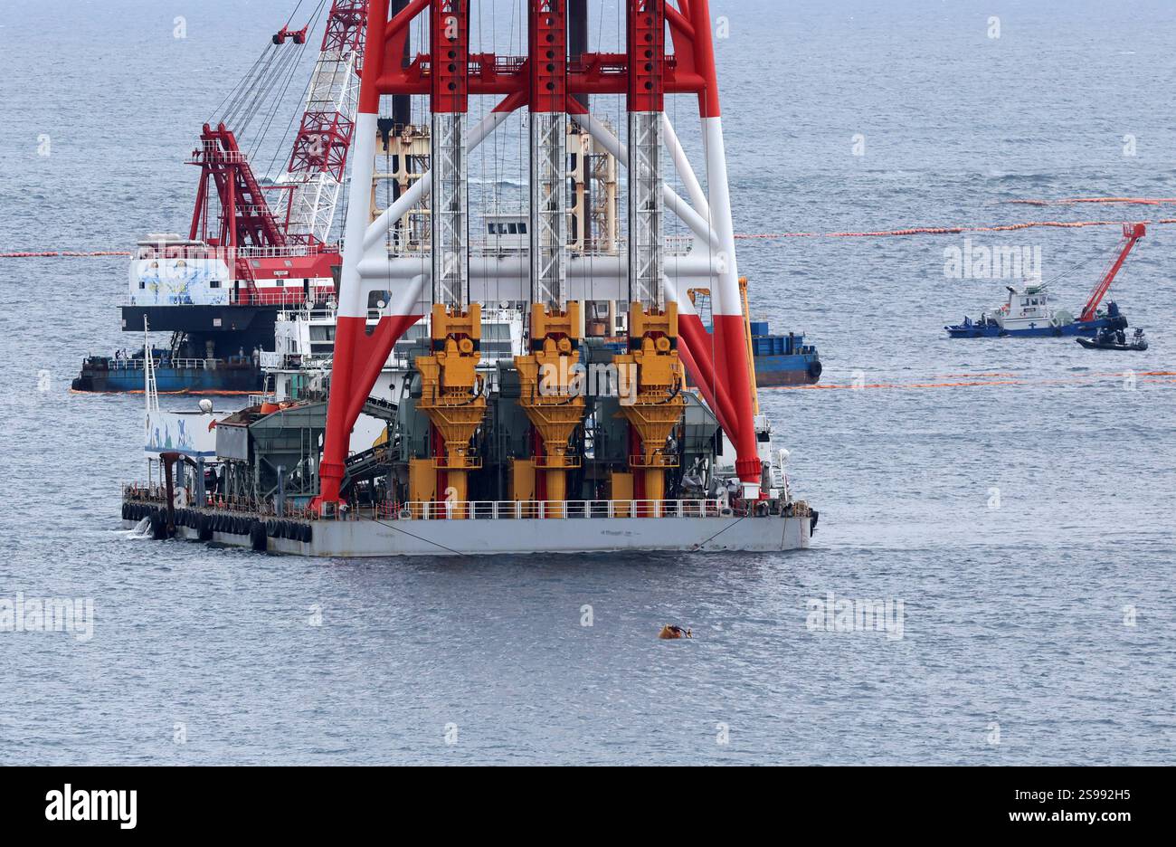 Henoko Project A sand drainage ship works at the area of soft ground improvement work ...