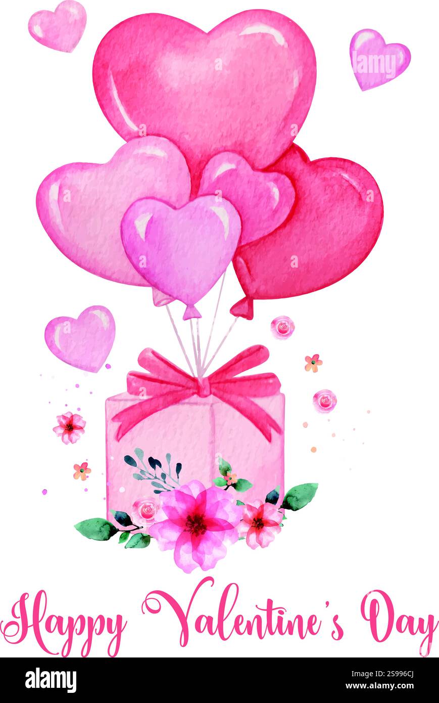 Watercolor floral heart vector, valentine watercolor floral pink heart ...