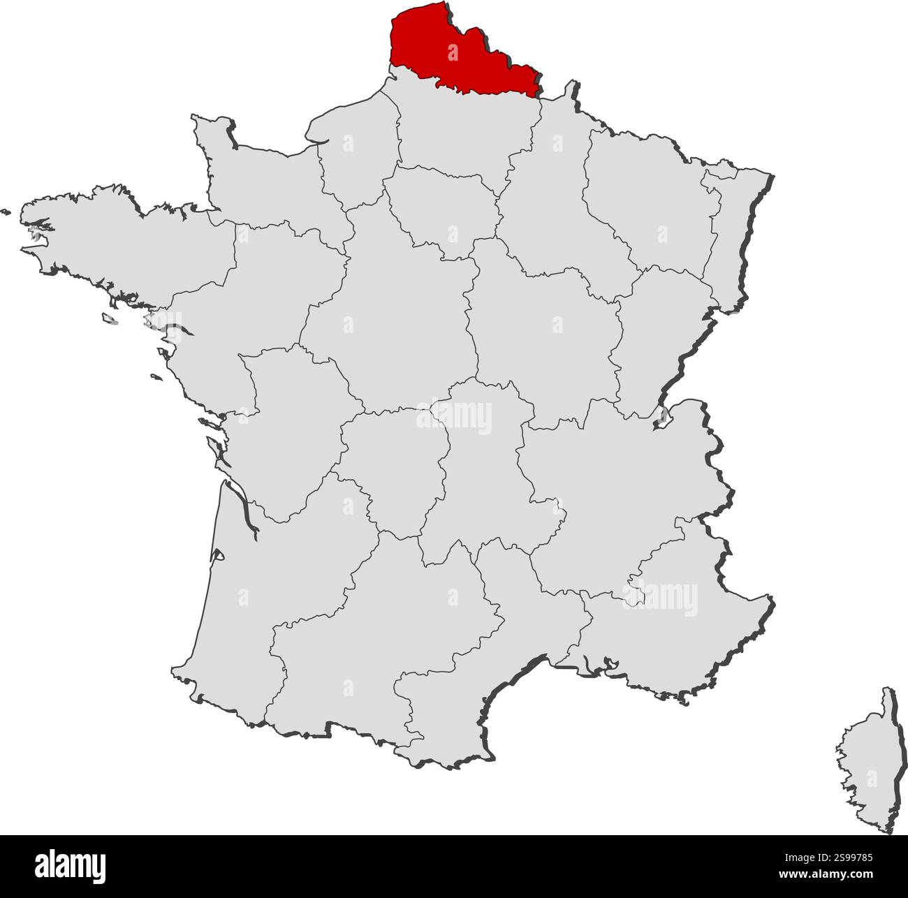 Map of France with the provinces, Nord-Pas-de-Calais is highlighted ...
