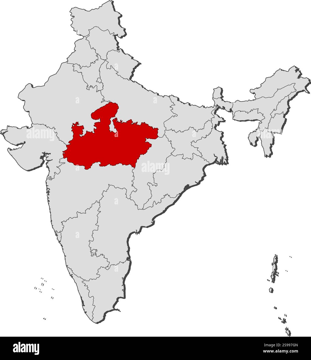 Map of India with the provinces, Madhya Pradesh is highlighted Stock ...
