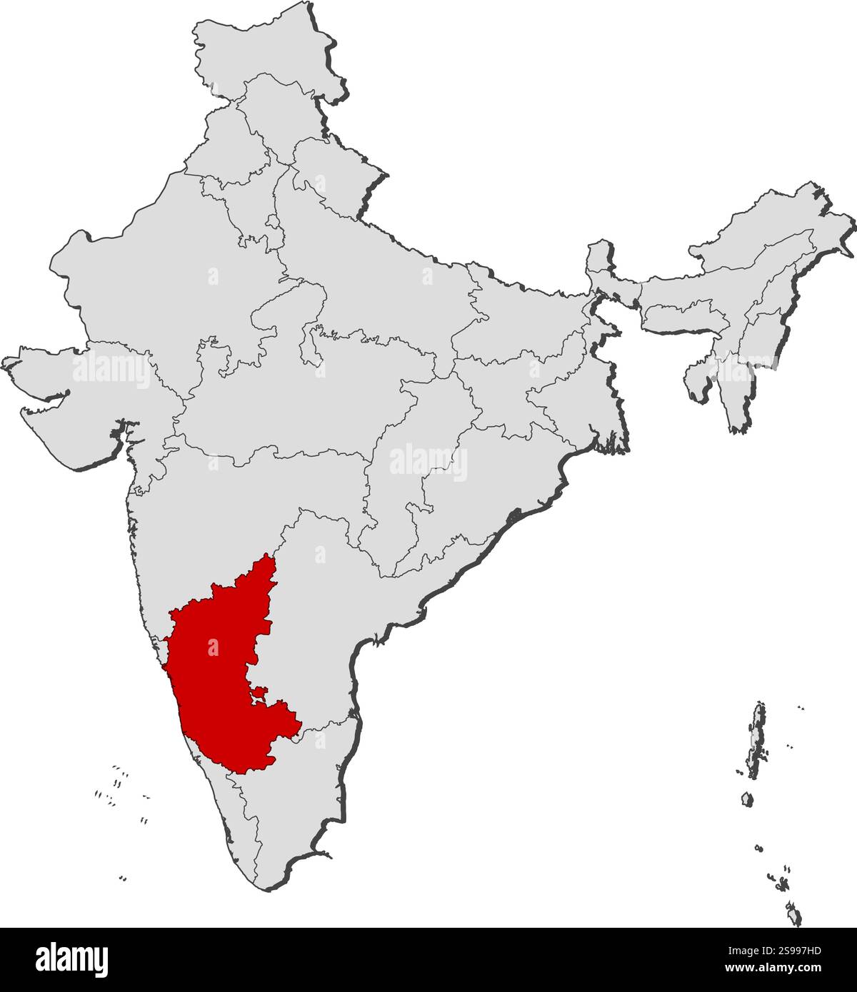 Map of India with the provinces, Karnataka is highlighted. Stock Vector
