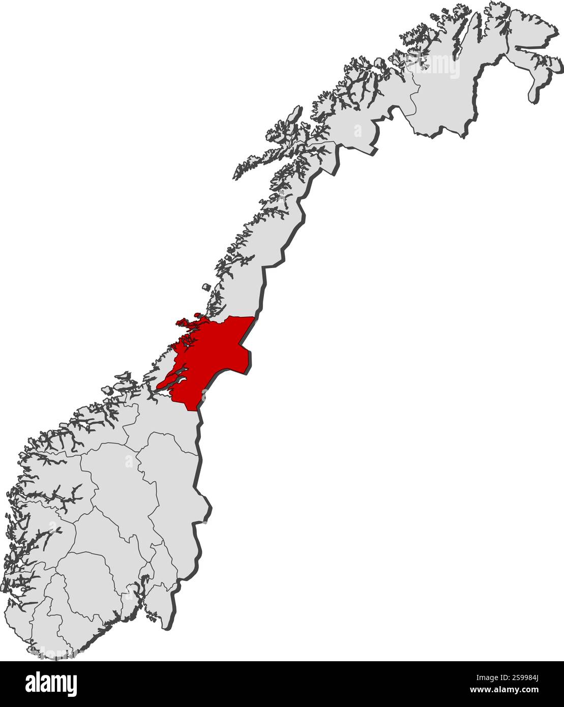 Map of Norway with the provinces, Nord-Trøndelag is highlighted Stock ...