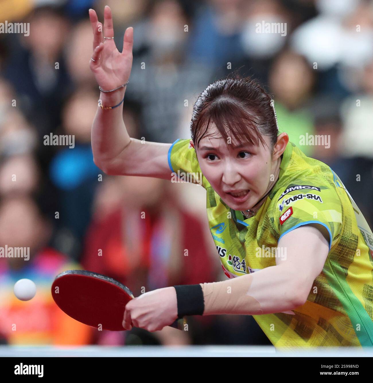 Hina Hayata hits a ball during the women's singles quarterfinals at All ...