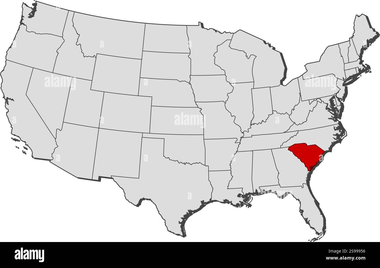 Map of United States with the provinces, South Carolina is highlighted ...