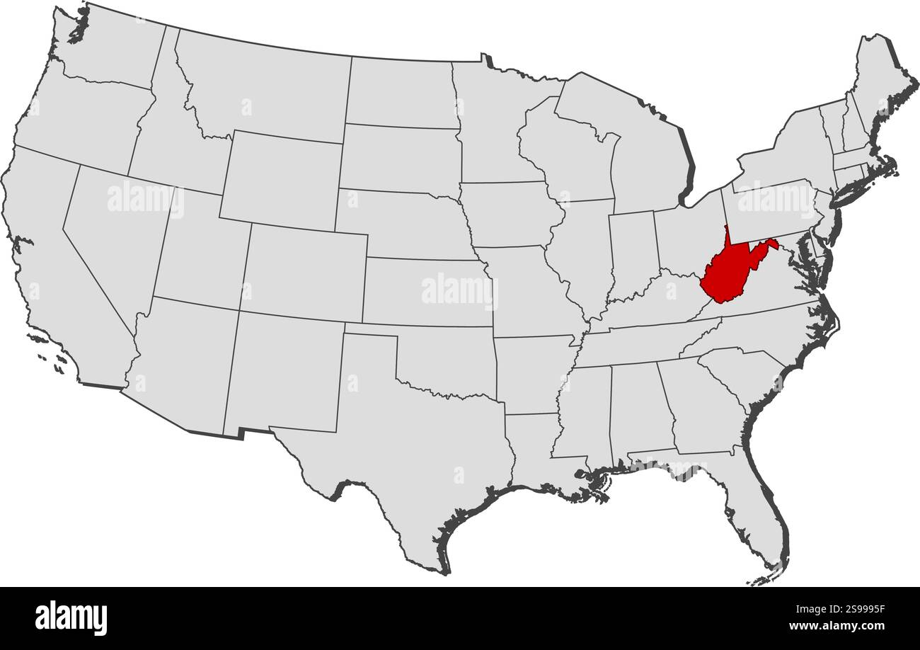 Map of United States with the provinces, West Virginia is highlighted