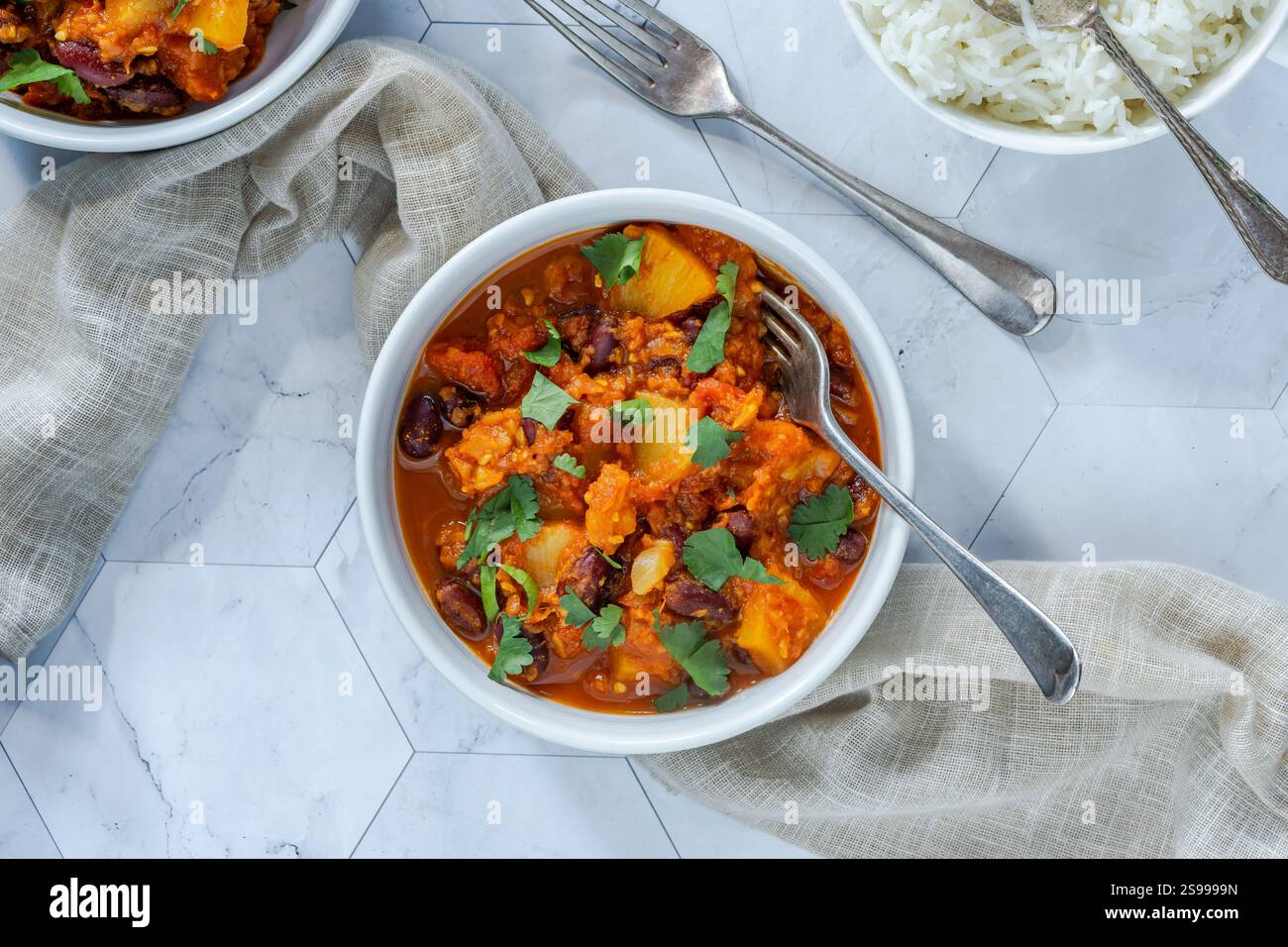 Vegetarian kidney beans and pineapple curry with basmati rice Stock ...