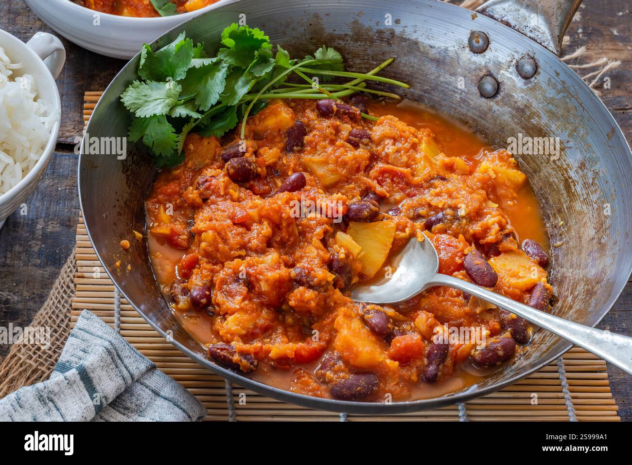 Vegetarian kidney beans and pineapple curry with basmati rice Stock ...