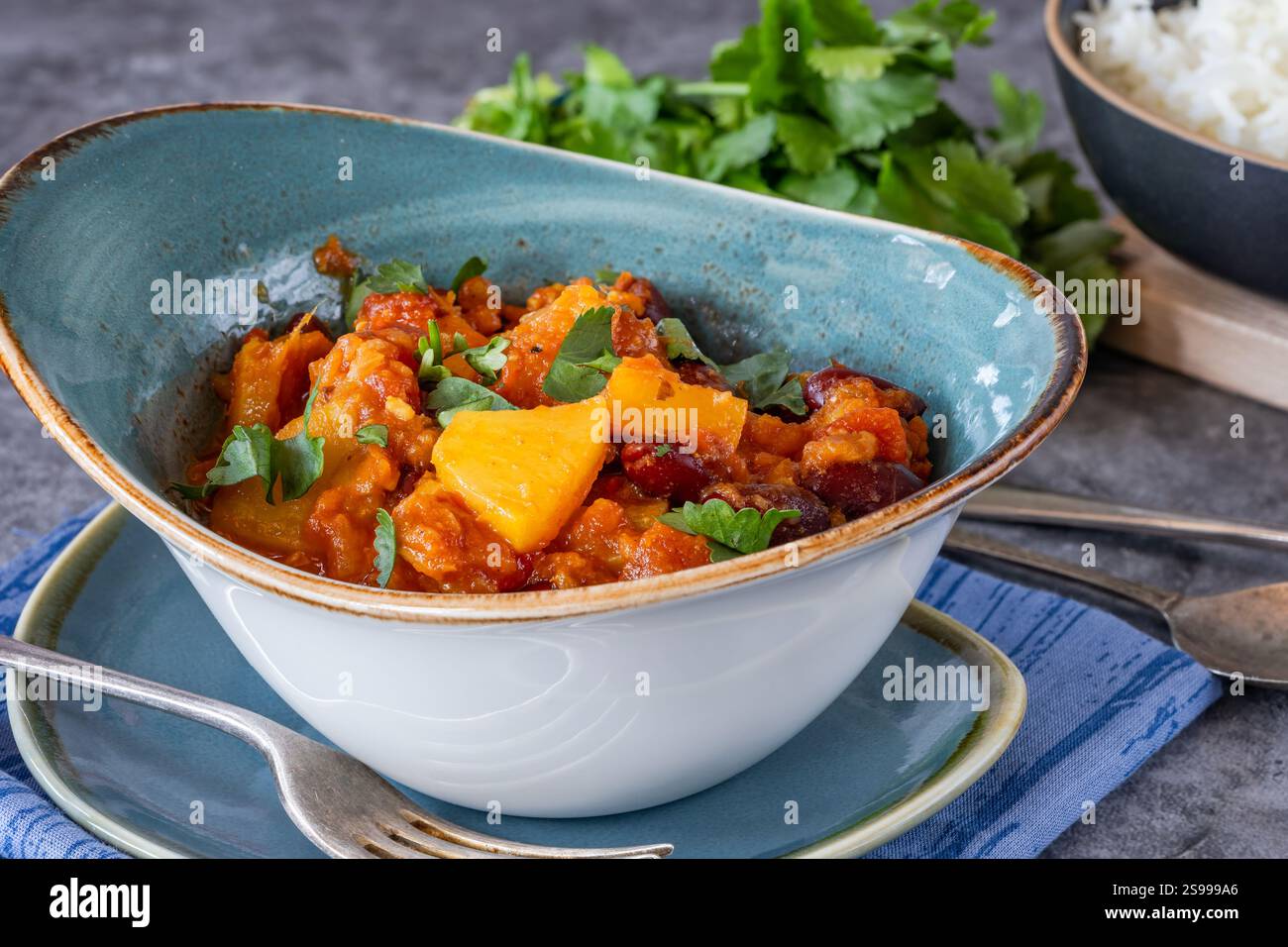 Vegetarian kidney beans and pineapple curry with basmati rice Stock ...