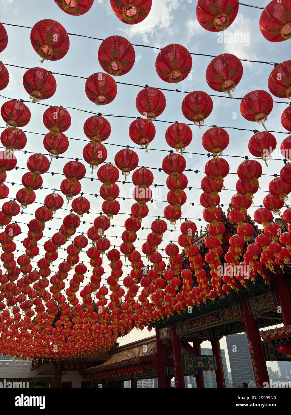 A vibrant scene at the Thean Hou Temple during Chinese New Year, with ...