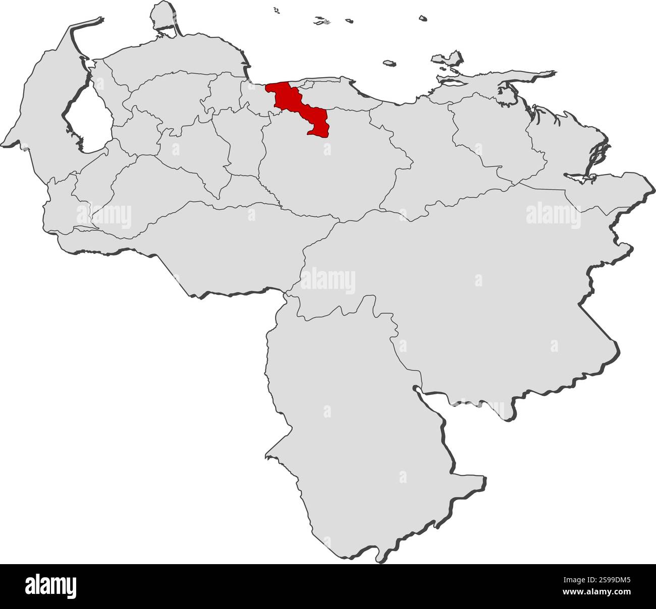 Map Of Venezuela With The Provinces Aragua Is Highlighted Stock Vector 