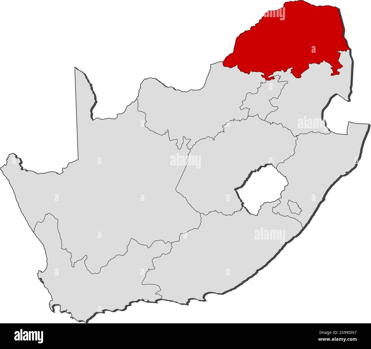Map Of South Africa With The Provinces Limpopo Is Highlighted Stock Map Of South Africa With The Provinces Limpopo Is Highlighted 2S99DN7