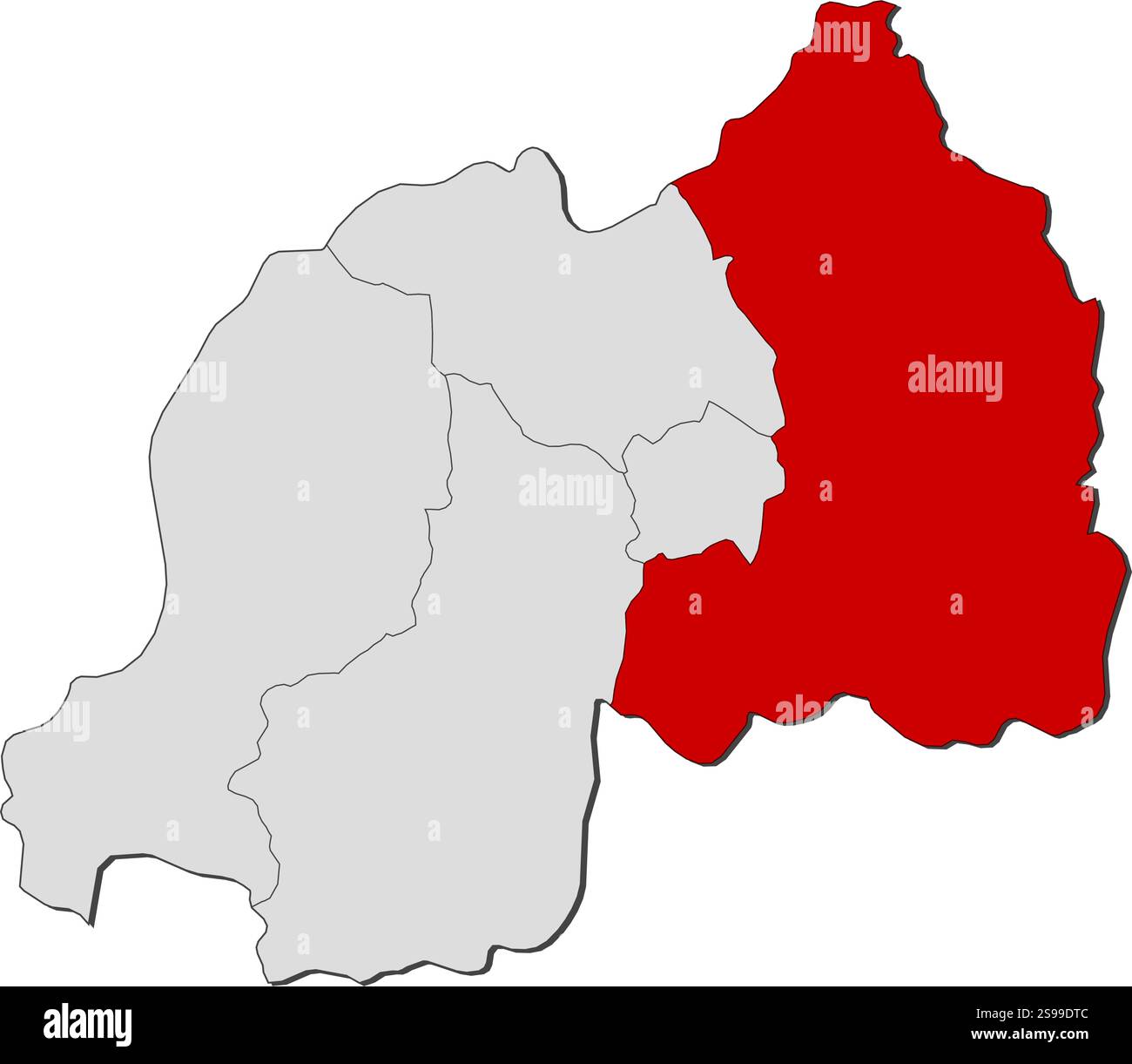 Map of Rwanda with the provinces, East is highlighted Stock Vector ...