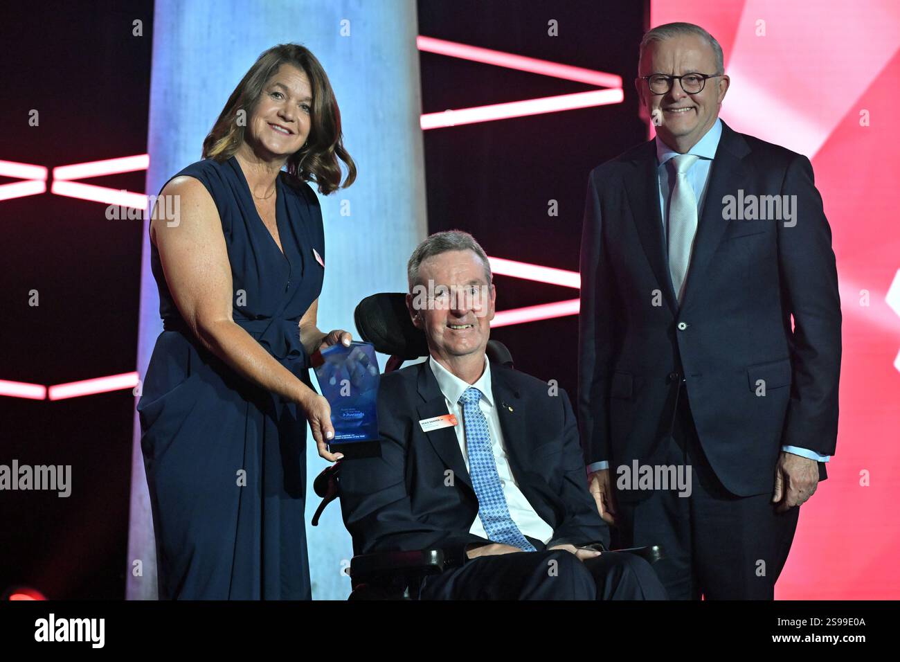 Australian of the Year Neale Daniher, wife Jan and Prime Minister