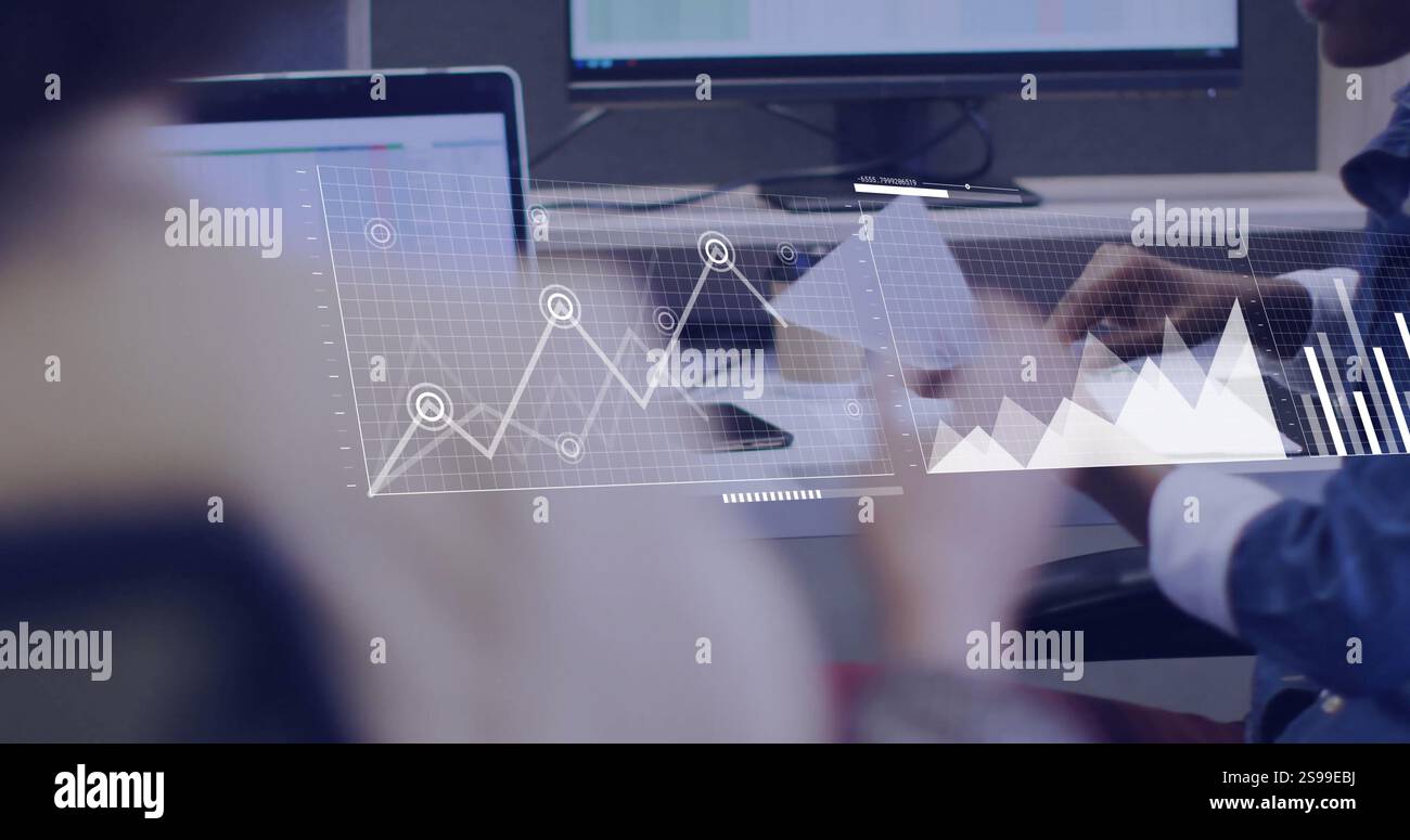 Graphs Using People Business data charts and graphs image over people working in office ...