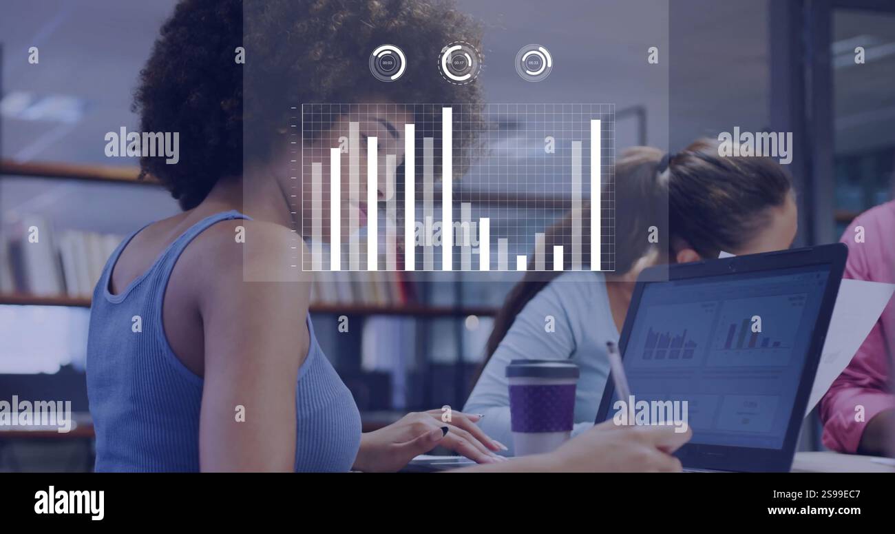 Data analysis and coding image over diverse business people working in office Stock Photo