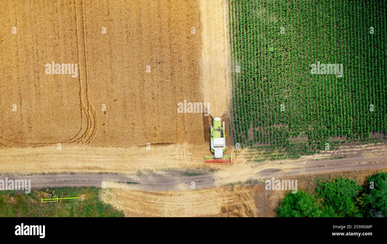 Photo inspiration: Fresh Look at Above Top View Over Agricultural Harvester Combine As He Cutting