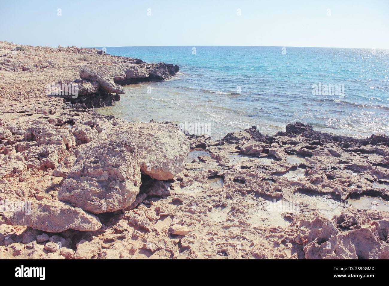 Beautiful stony seashore in Ayia Napa. Stock Photo