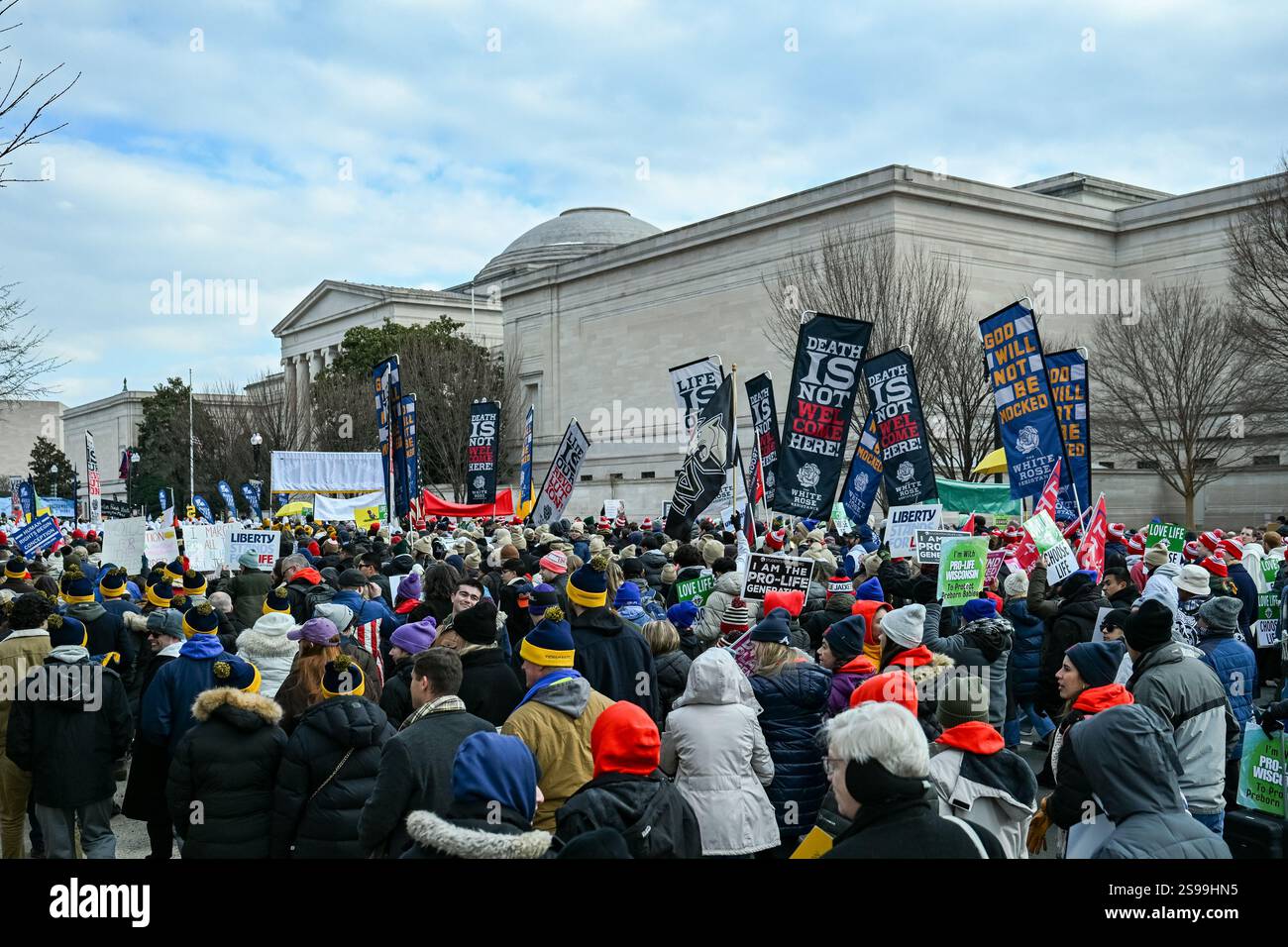 Demonstrators march at the the March for Life in Washington, DC on