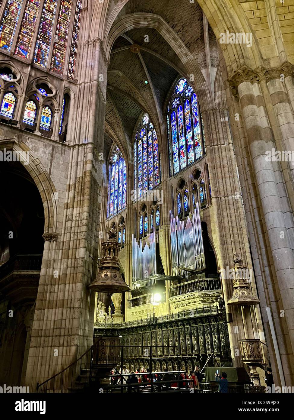 Archway, Vaulted Ceiling and Medieval Stained Glass: Inside Catedral de León, Castille y León, Spain - Smartphone Captured Stock Image
