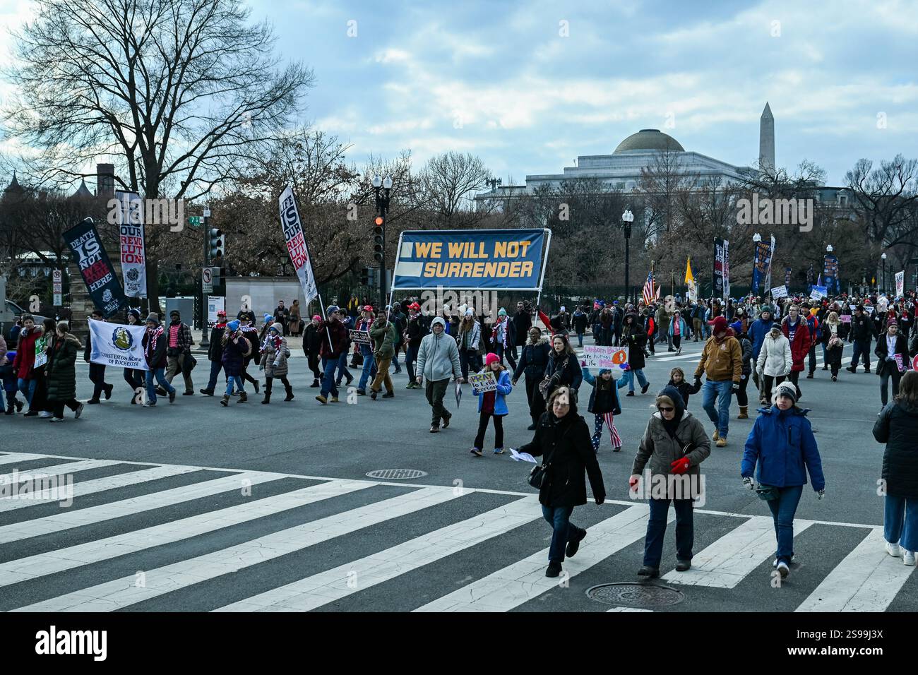 Demonstrators march at the the March for Life in Washington, DC on
