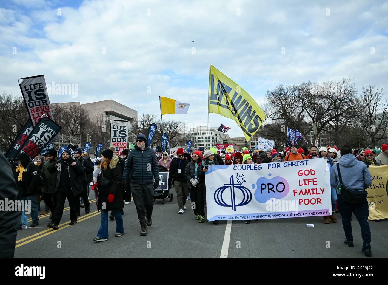 Demonstrators march at the the March for Life in Washington, DC on