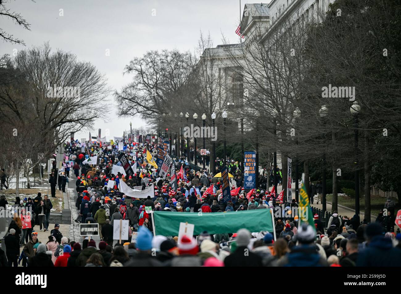 Demonstrators march at the the March for Life in Washington, DC on