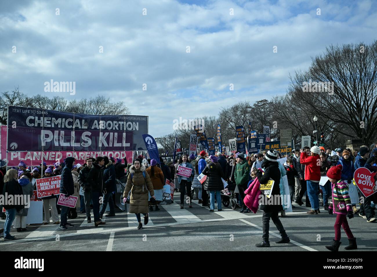 Demonstrators march at the the March for Life in Washington, DC on