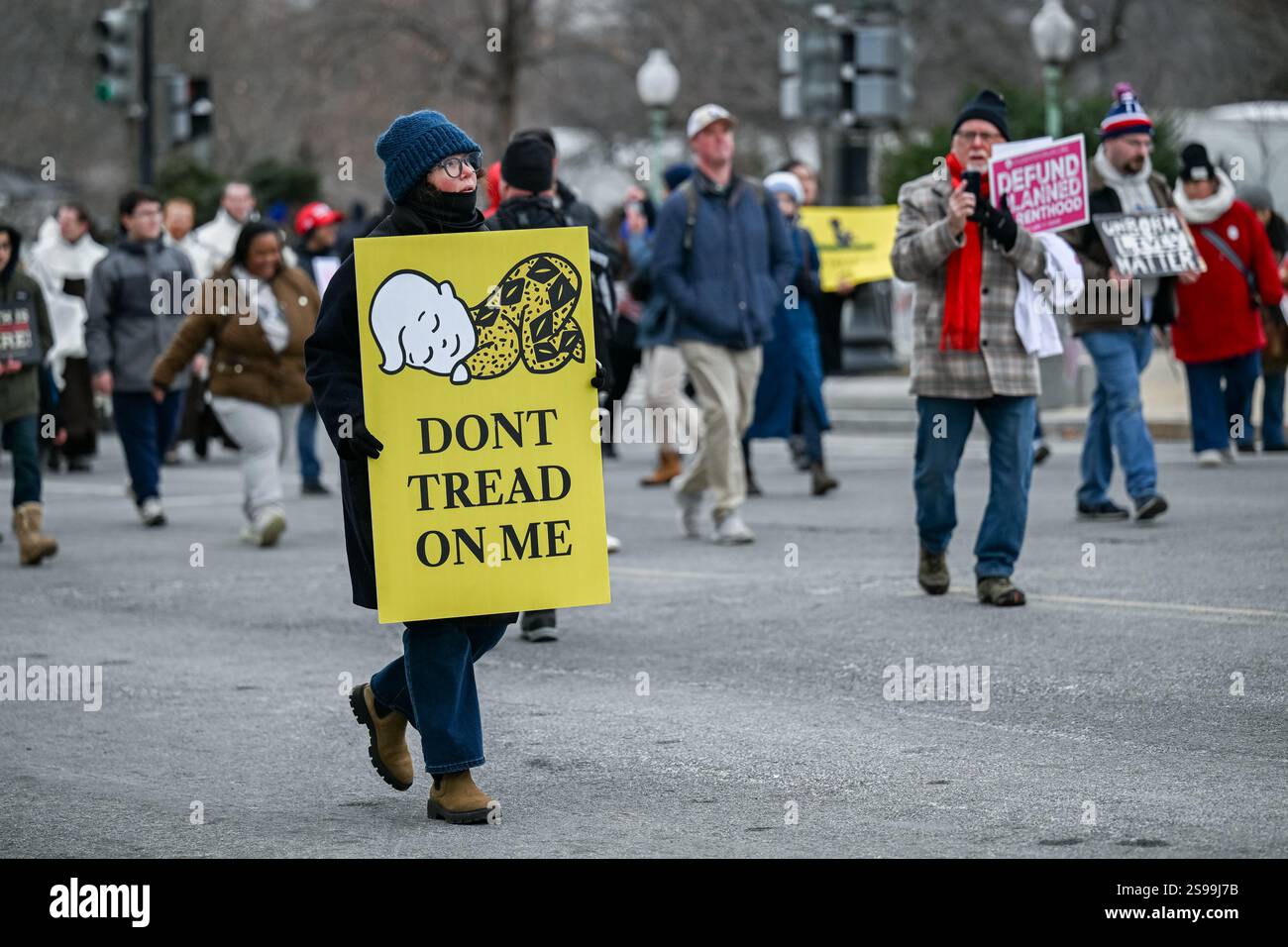 Demonstrators march at the the March for Life in Washington, DC on