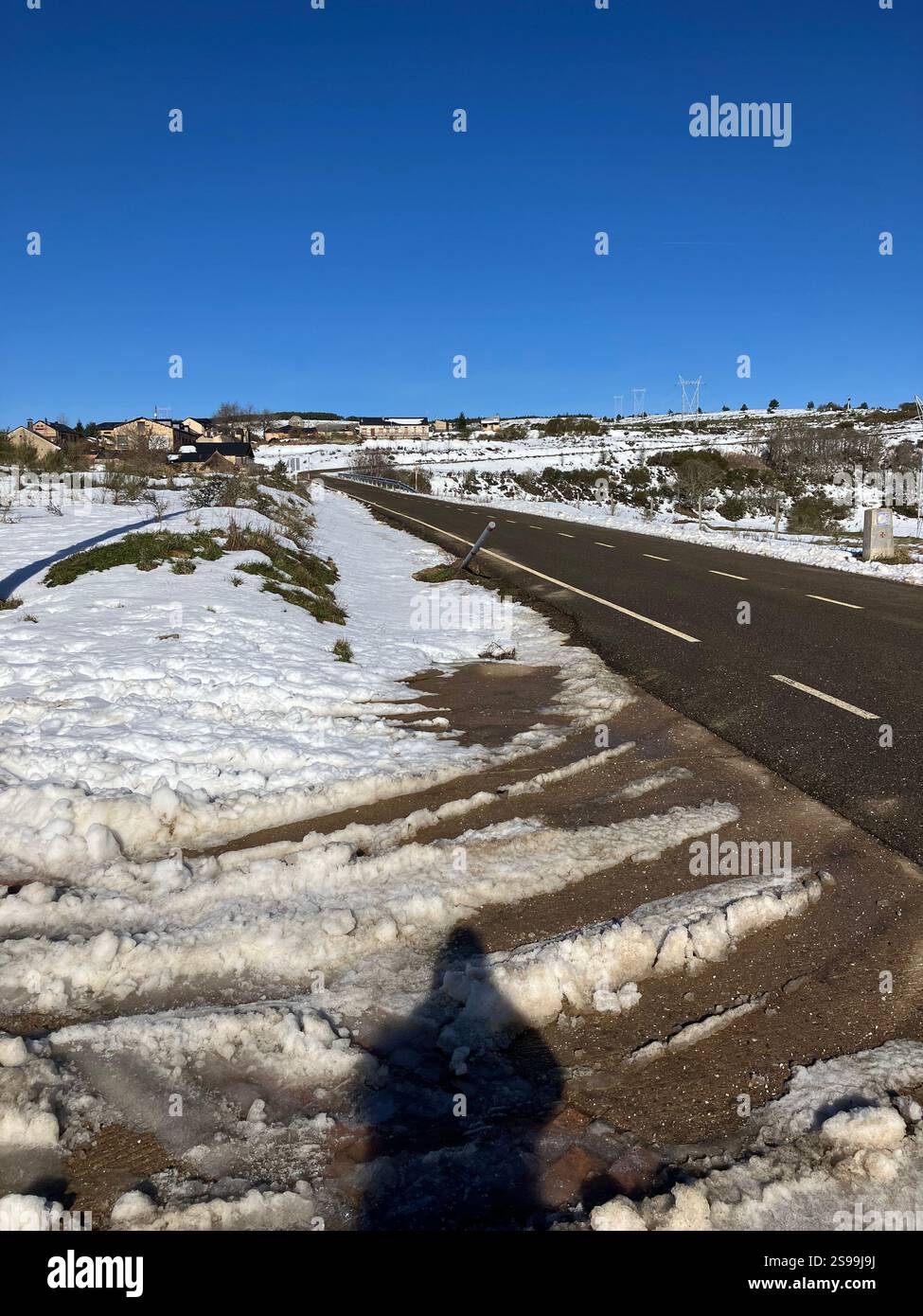 Camino Real, Foncebadón on a Cold Winter's Morning in the Snow - Smartphone Captured Stock Image