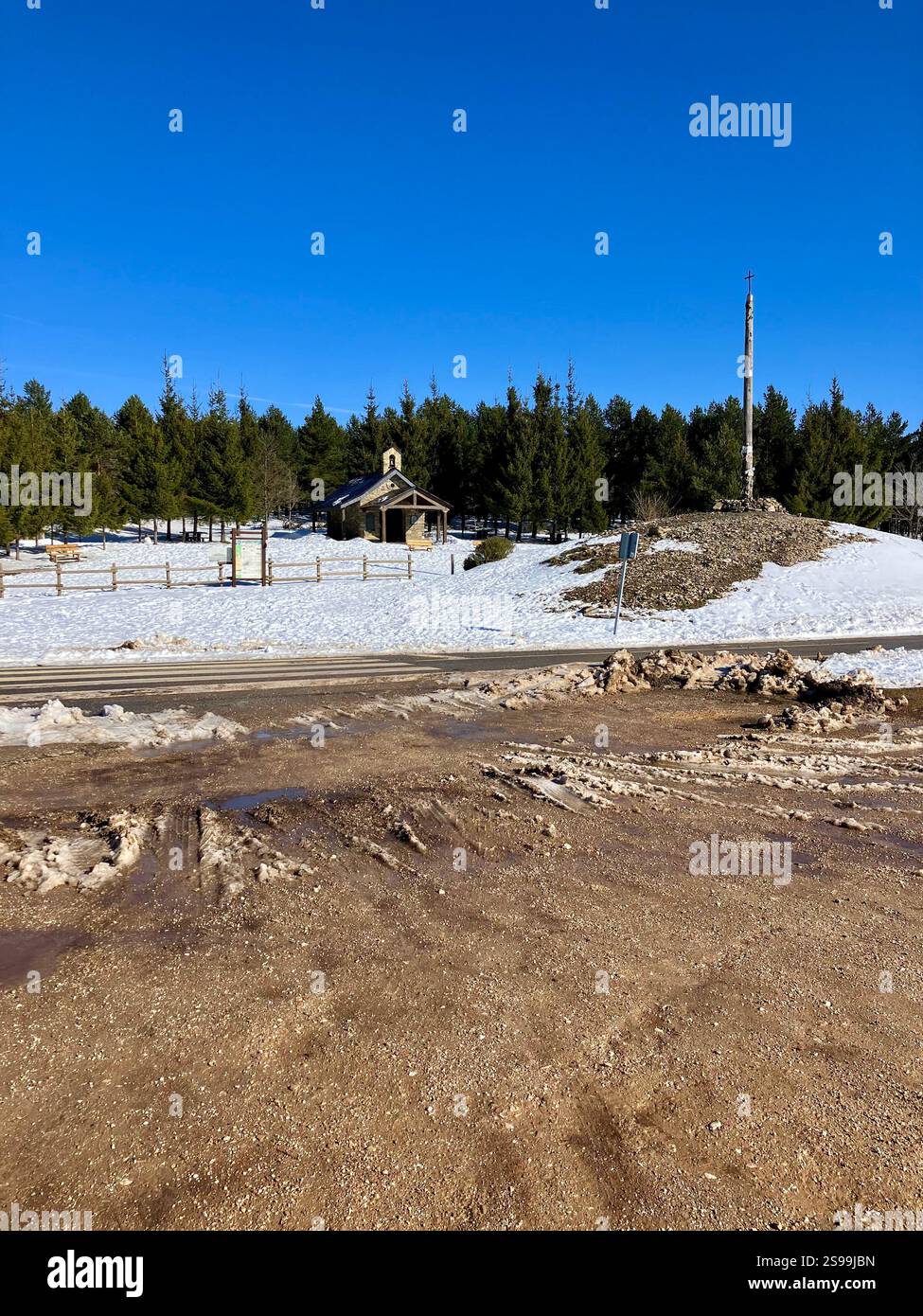 The Cruz de Ferro (Iron Cross) in the Snow in Winter - Smartphone Captured Stock Image