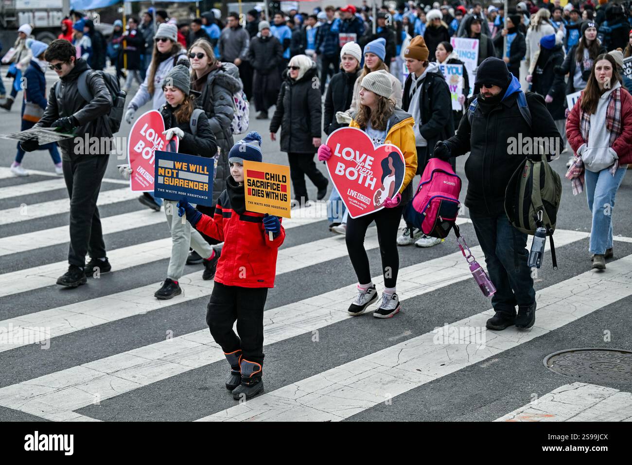 Demonstrators march at the the March for Life in Washington, DC on