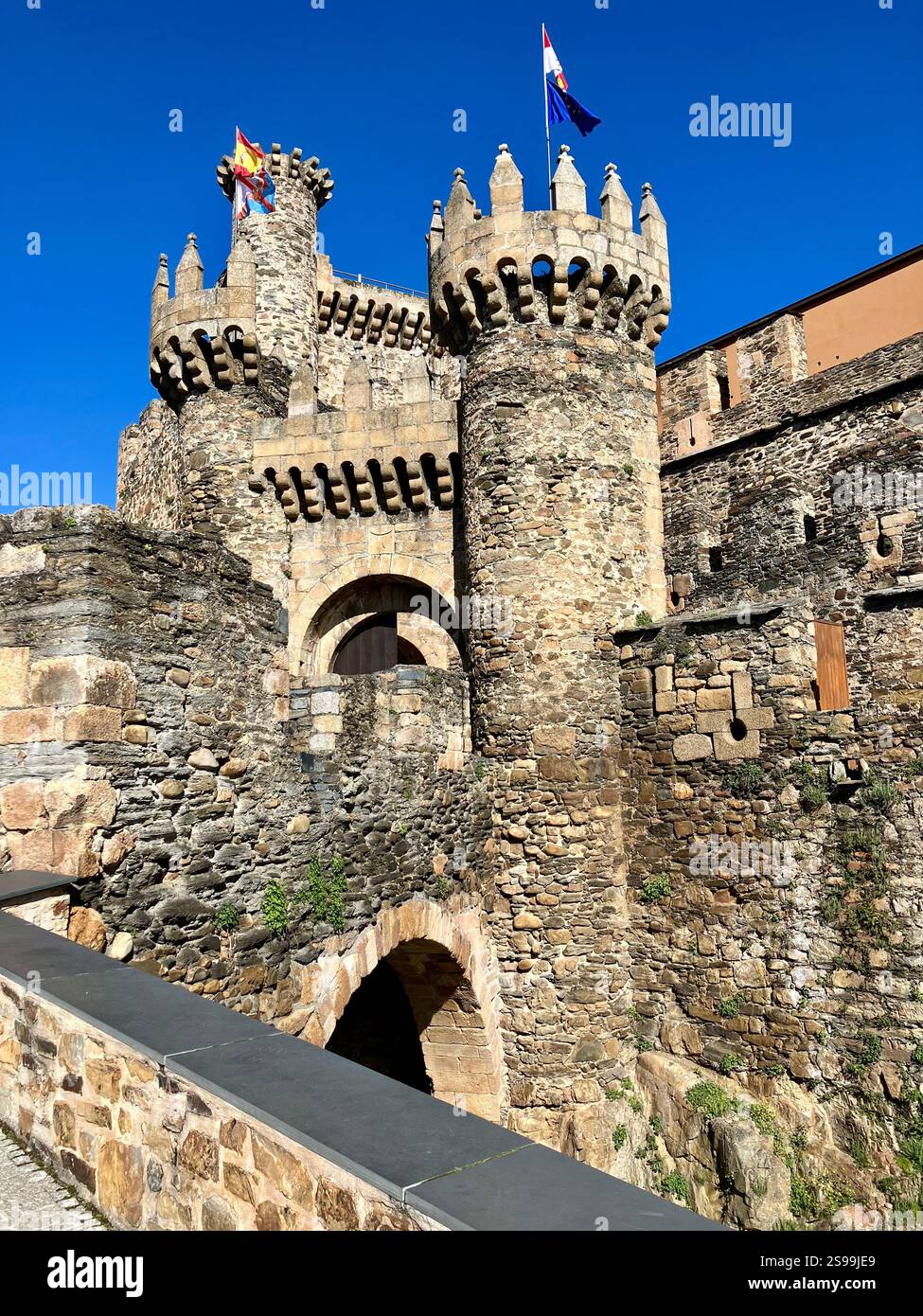 uerta del Reloj (Clock Gate) at Ponferrada Castle, Spain - Smartphone Captured Stock Image